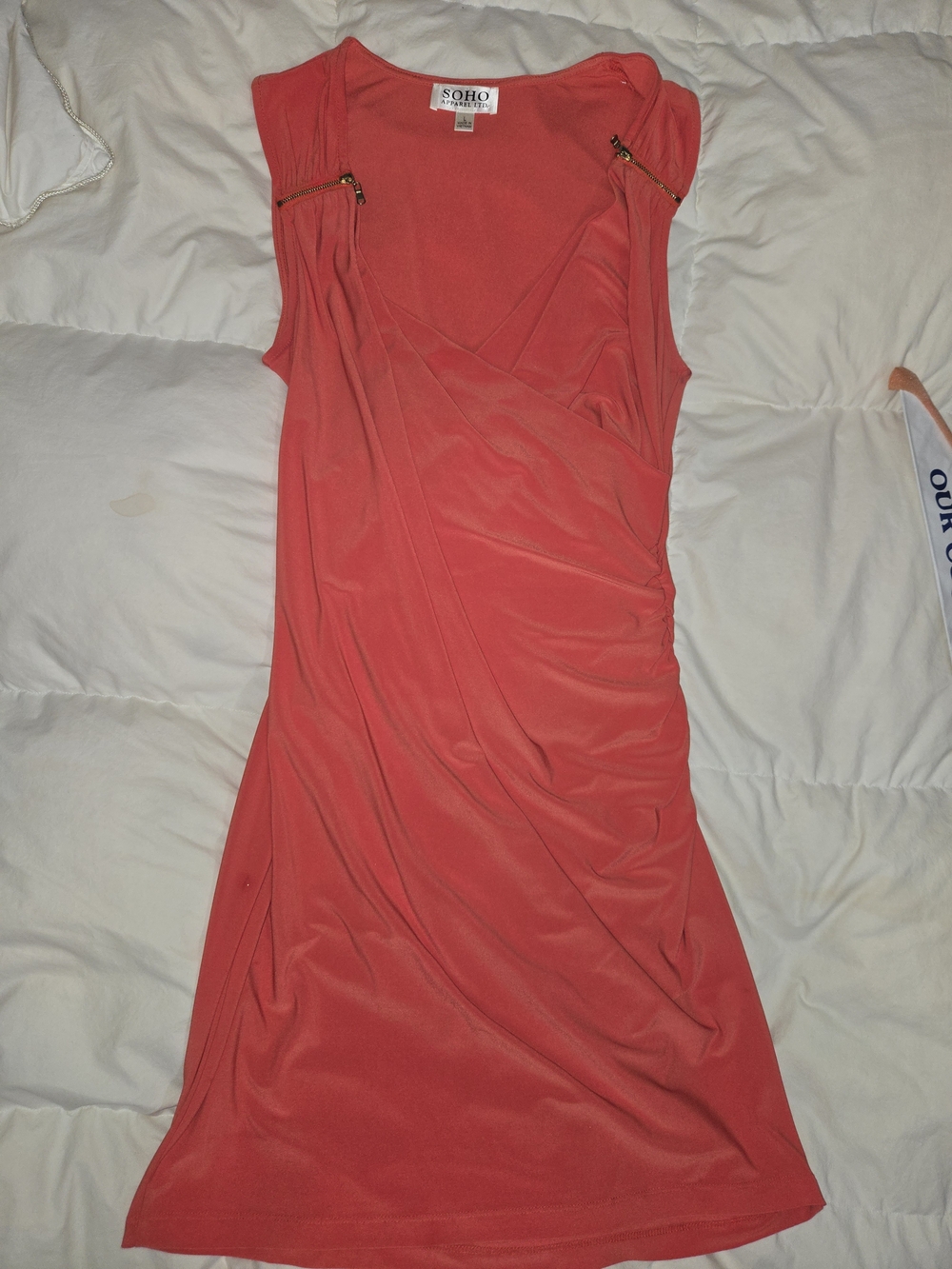 Soho Apparel Coral Pink Sleeveless Draped Midi Dress
